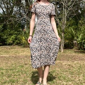 Vintage Lace Up Midi Dress